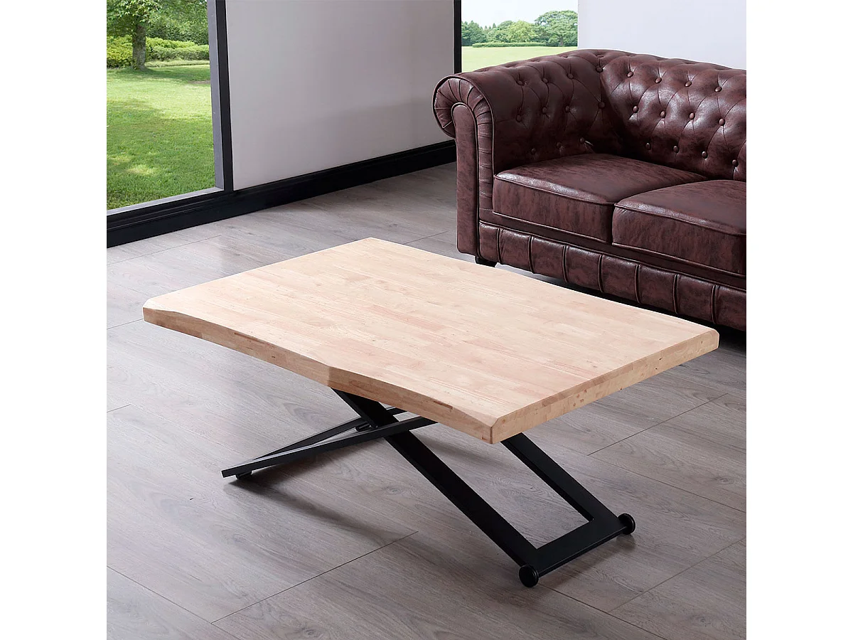 Mesa de centro Zoe elevable con tapa irregular roble Nordish/negro 49-76x120x80 cm Adec