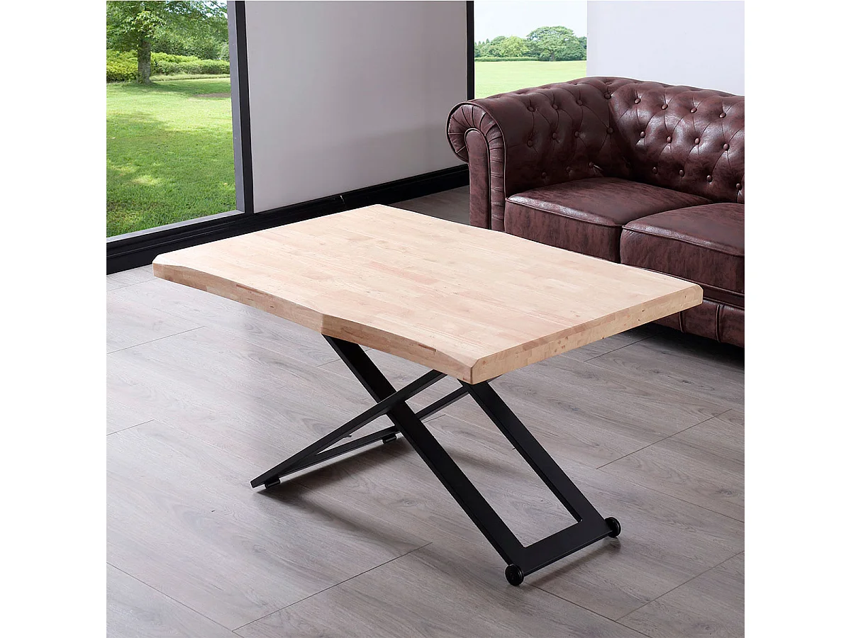 Mesa de centro Zoe elevable con tapa irregular roble Nordish/negro 49-76x120x80 cm Adec