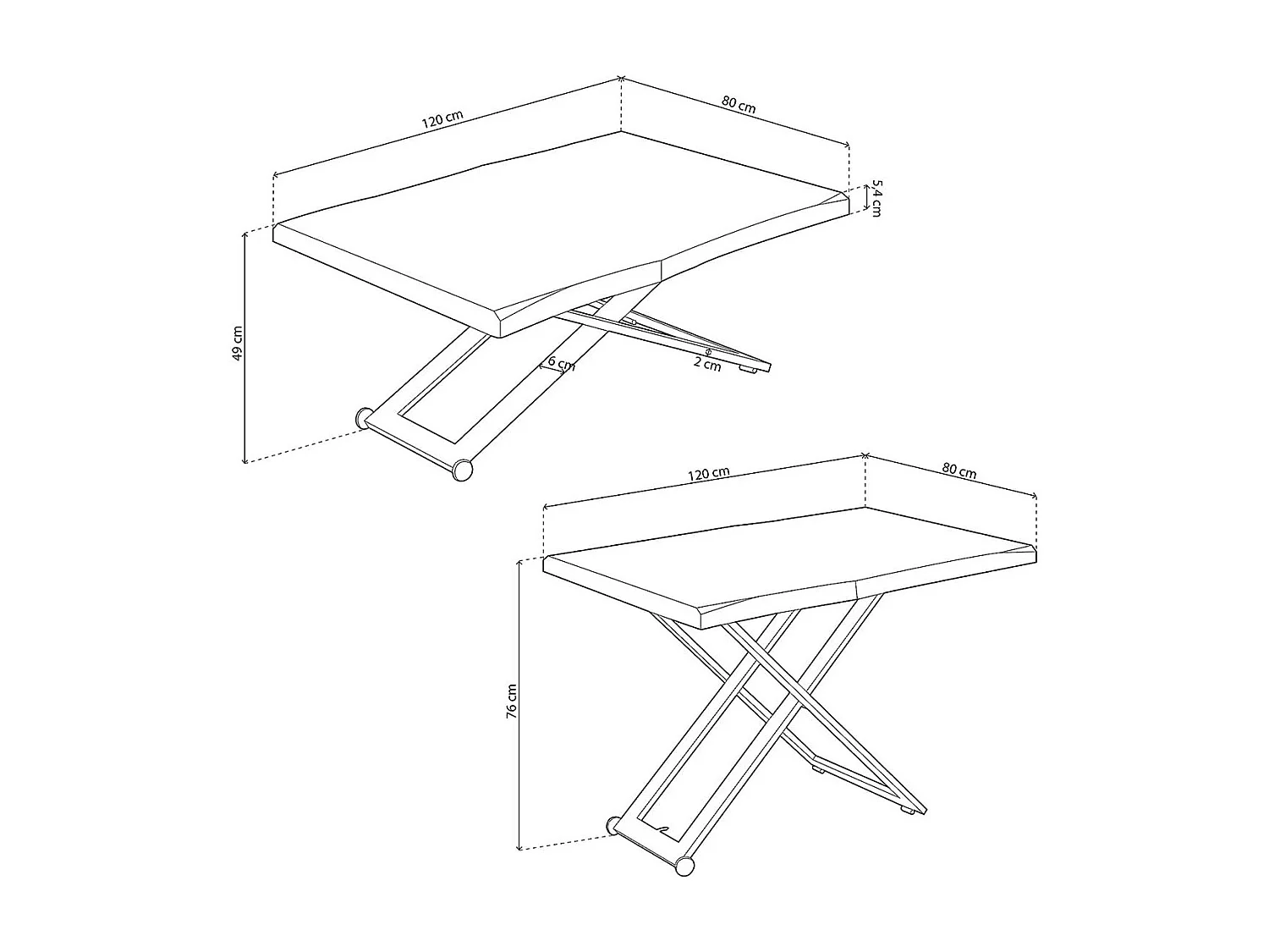 Mesa de centro Zoe elevable con tapa irregular roble Nordish/negro 49-76x120x80 cm Adec