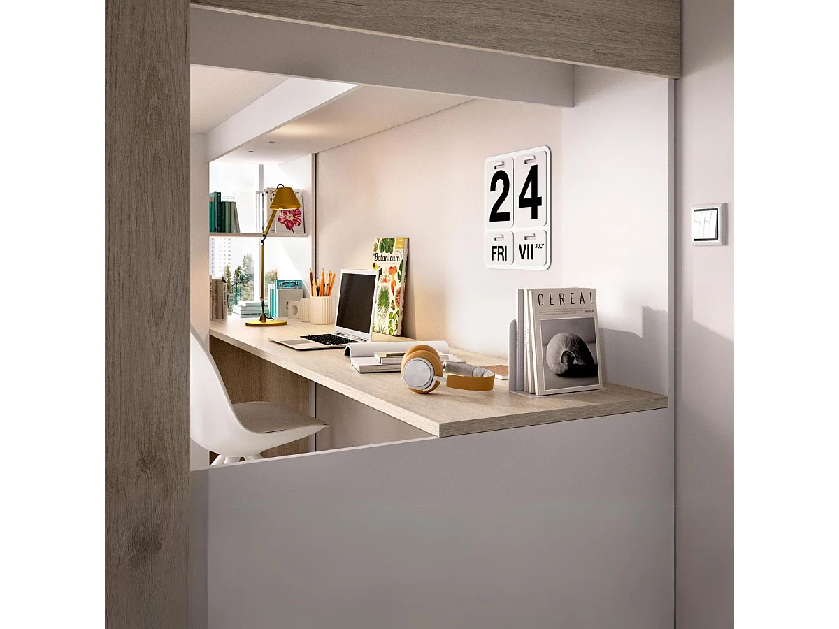 Cama estudio Spylo con mesa de estudio + armario natural 177x205x112 cm