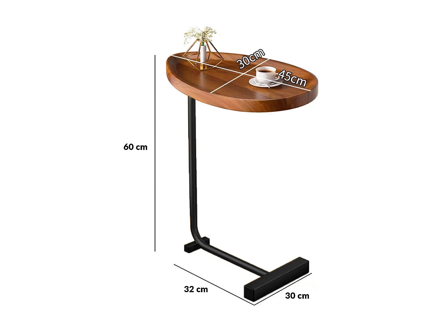 Mesa auxiliar base pedestal natural/negro 60x30x32 cm