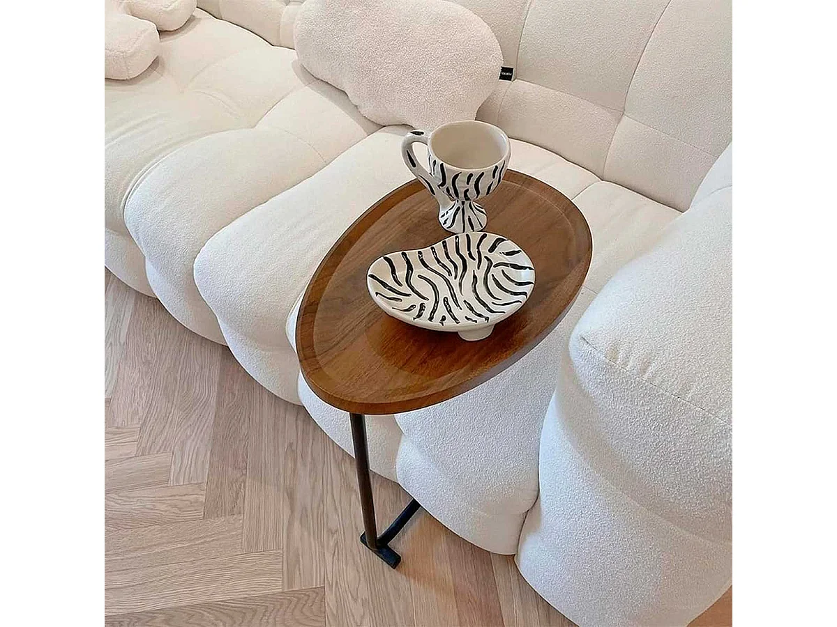 Mesa auxiliar base pedestal natural/negro 60x30x32 cm