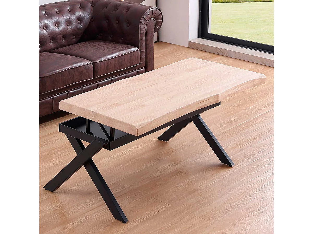 Mesa de centro elevable Xena tapa irregular con hueco de almacenaje roble Nordish/negro 47-62x120x60-66 cm Adec