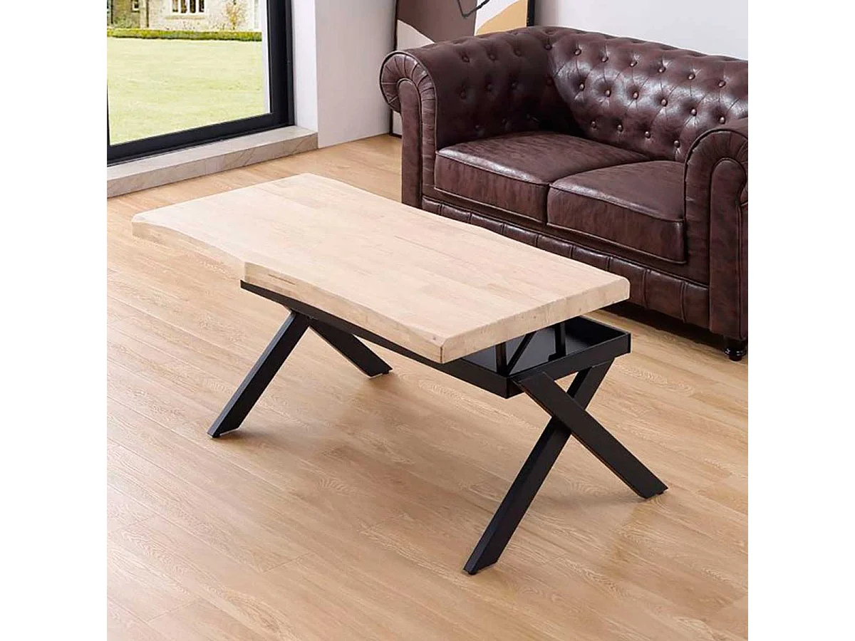 Mesa de centro elevable Xena tapa irregular con hueco de almacenaje roble Nordish/negro 47-62x120x60-66 cm Adec