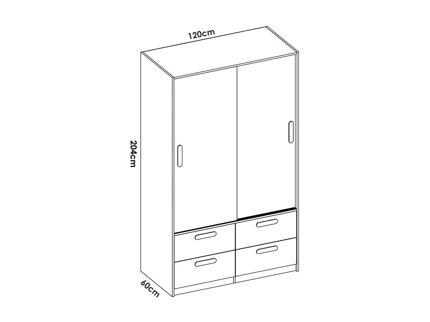 Armario Slide 2 puertas correderas + 4 cajones natural/blanco 204x120x60 cm