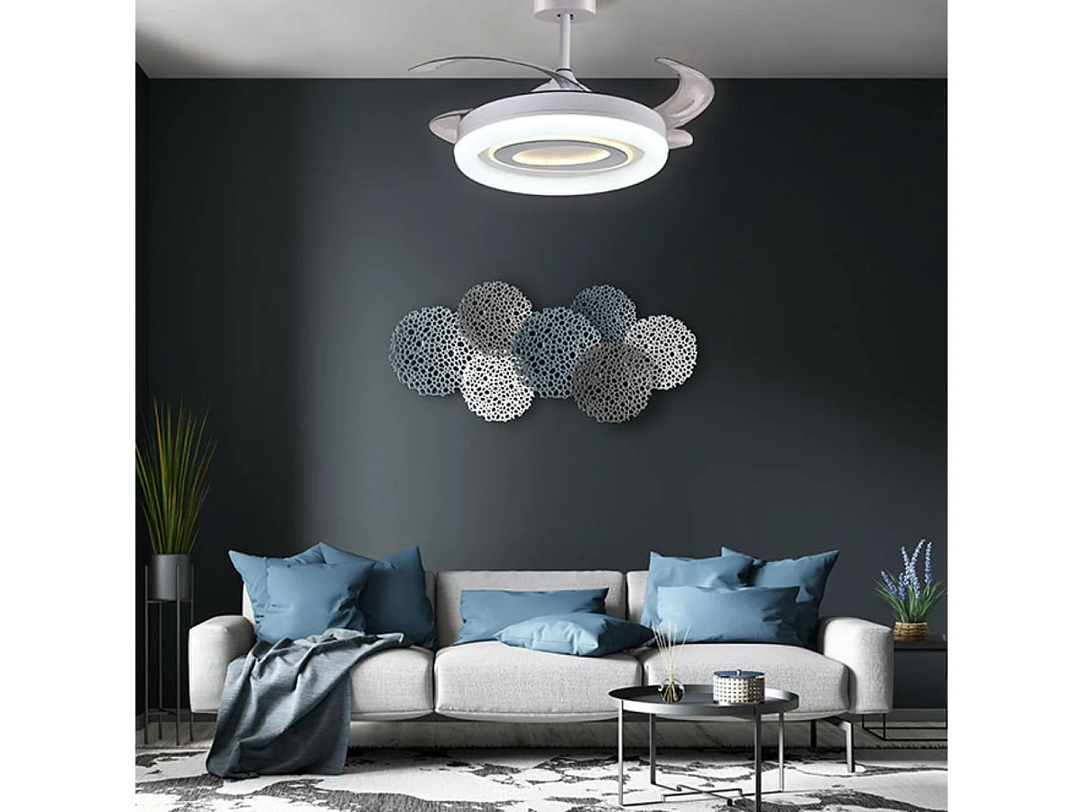 Ventilador de techo Tebe Bel Air 4 aspas retráctiles + mando a distancia blanco Ø108 cm