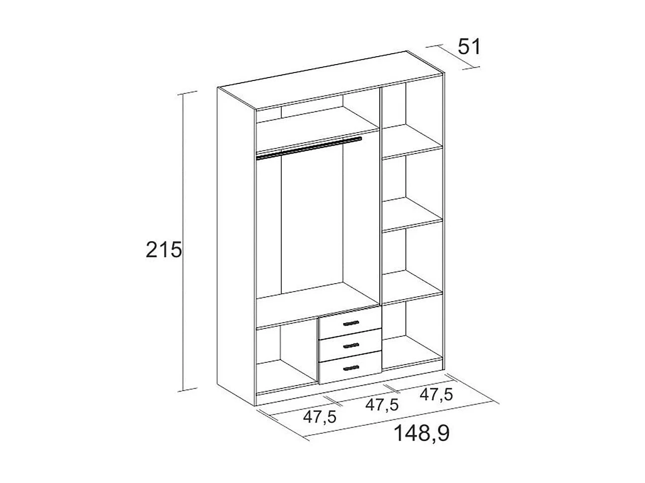 Armario Roma 3 puertas + 3 cajones con espejo sahara 215,5x148,9x52,6 cm