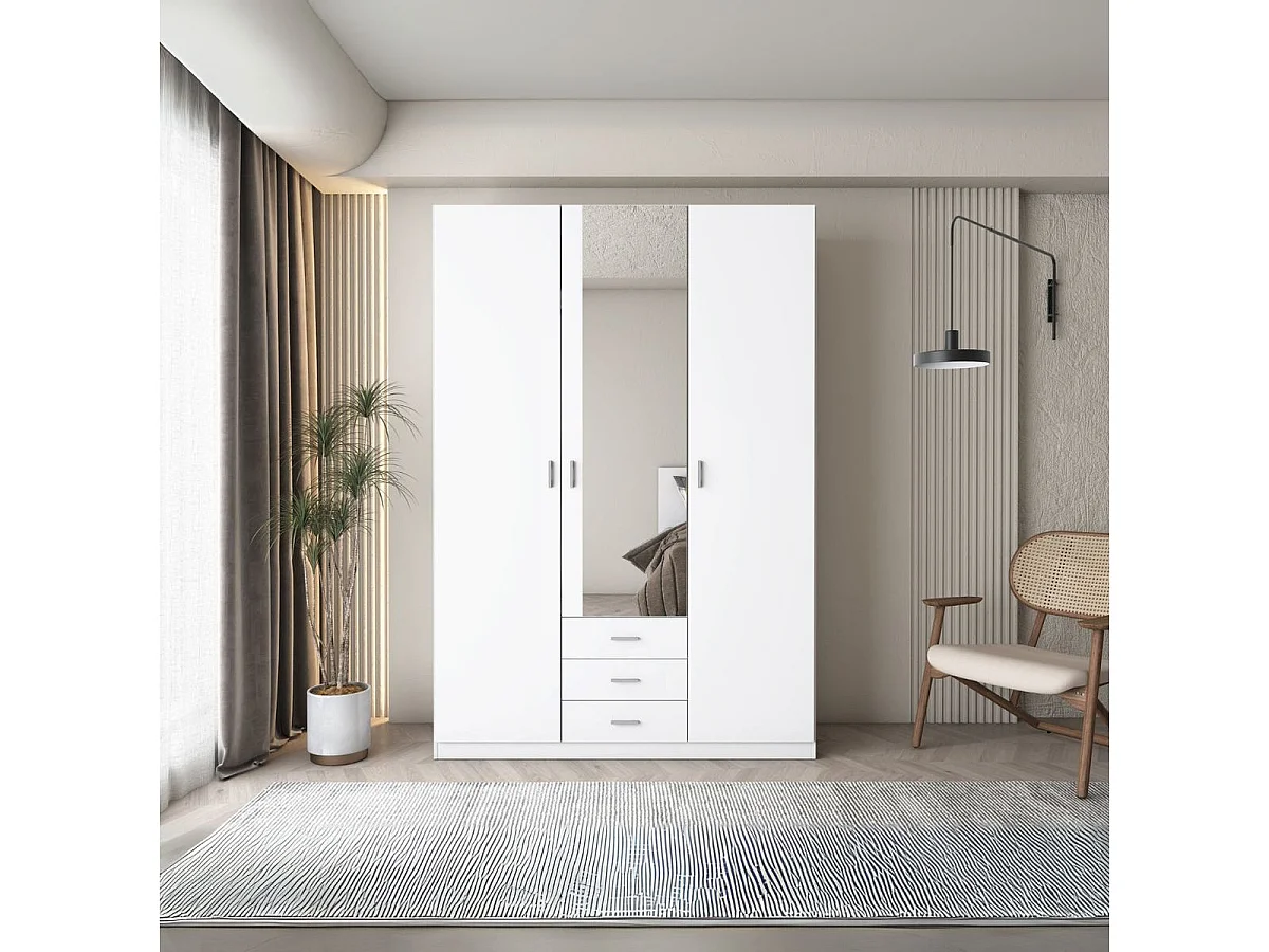 Armario Roma 3 puertas + 3 cajones con espejo blanco mate 215,5x148,9x52,6 cm