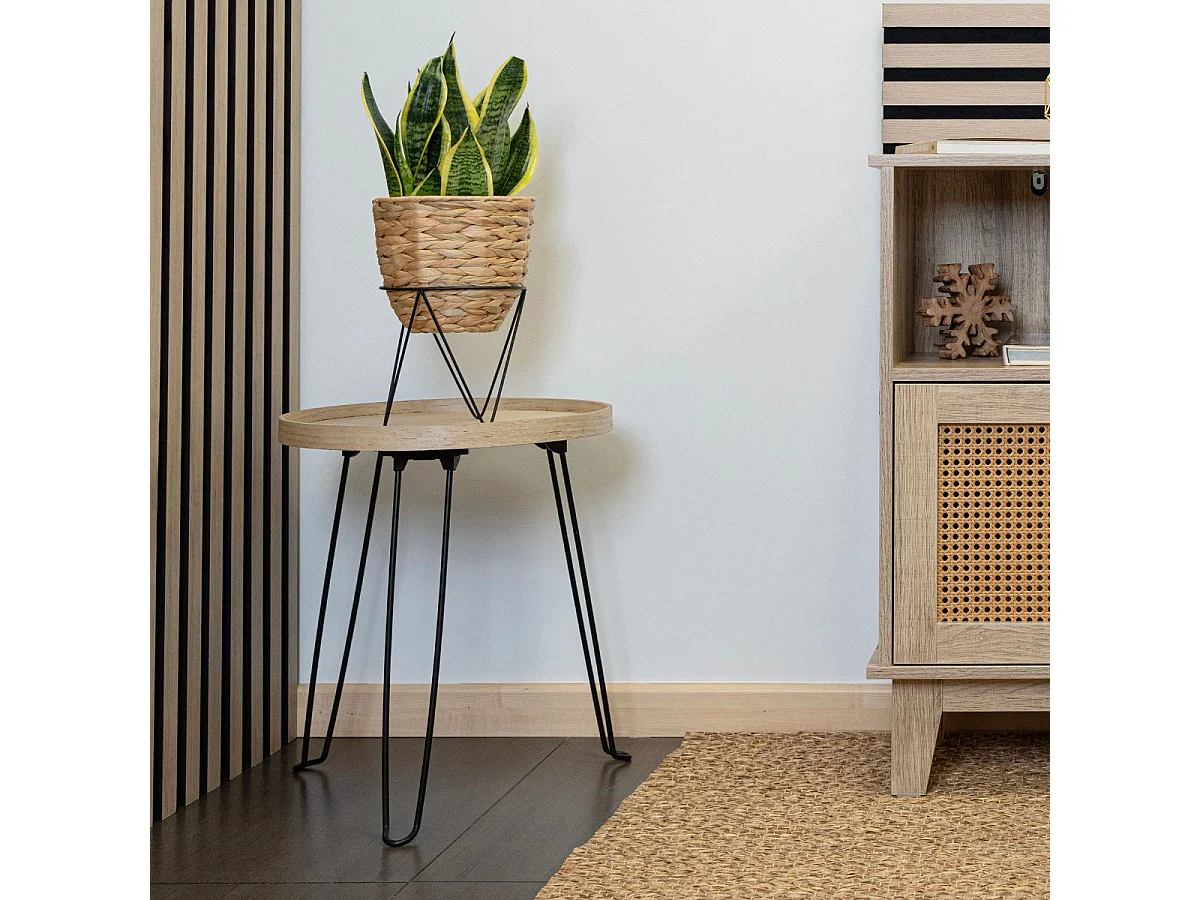 Mesa auxiliar MOA Vinthera patas acero negro/natural 48x40 cm