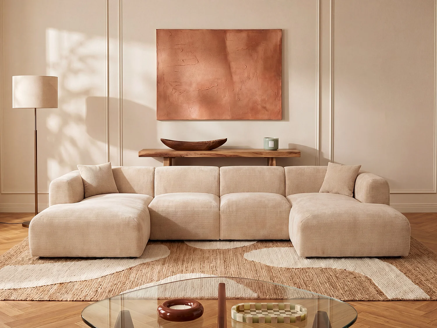 Fauteuil in fijn ribfluweel - Beige - Maison Céphy POGNI