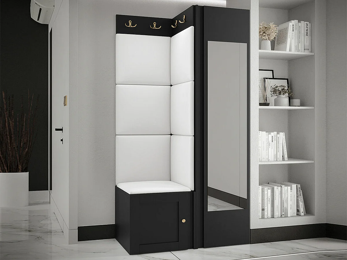 Meuble d'entrée Hartford 382, 186x82x46cm, Disponible, Noir|Blanc, À poser|Murale