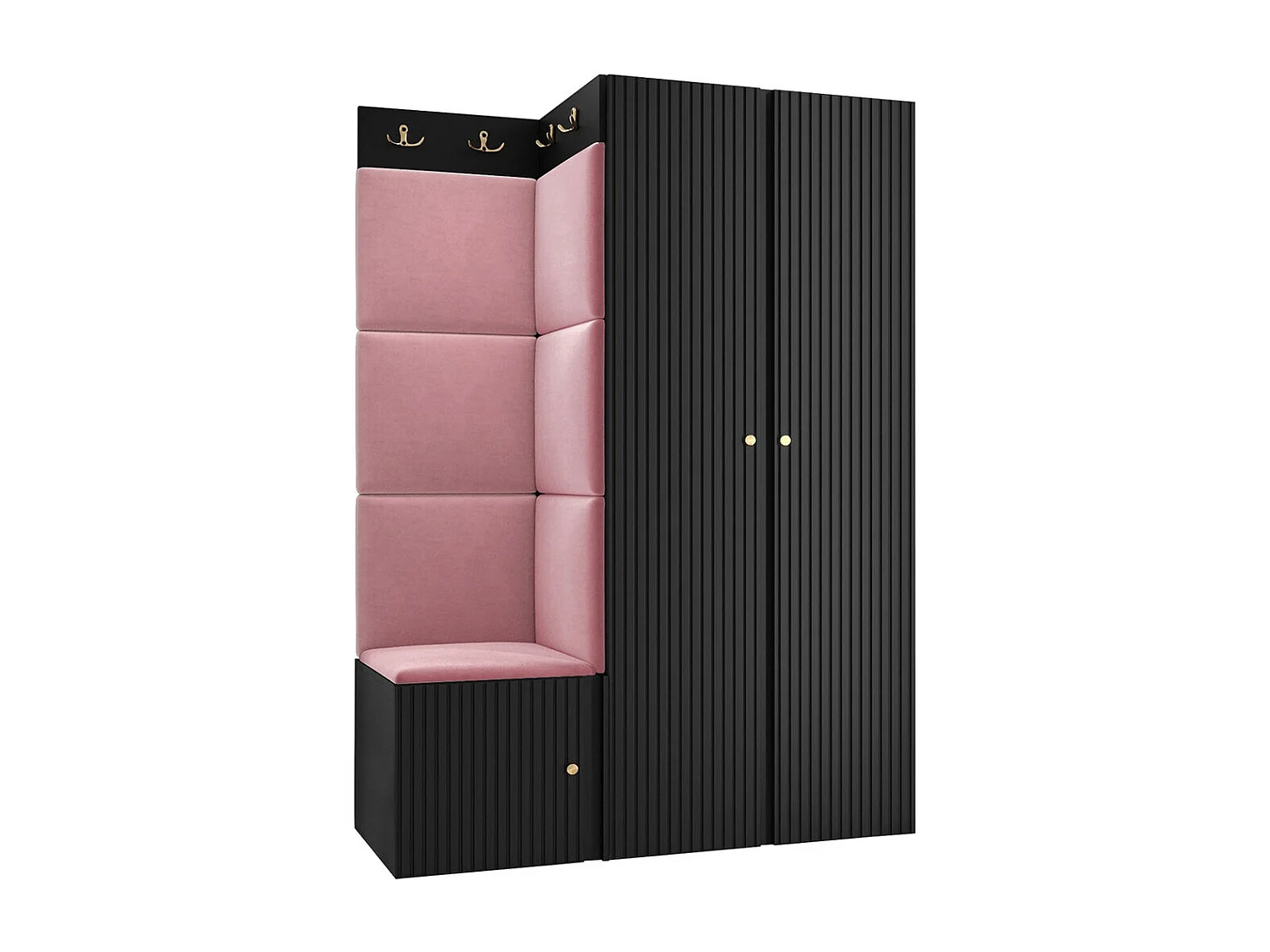 Meuble d'entrée Hartford 387, 186x116x46cm, Noir|Rose, Tissu|MDF|Stratifié