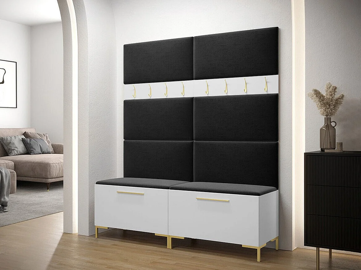 Meuble d'entrée Tivsoa 101, 196x168x46cm, Blanc, Tissu|Stratifié, À poser|Murale