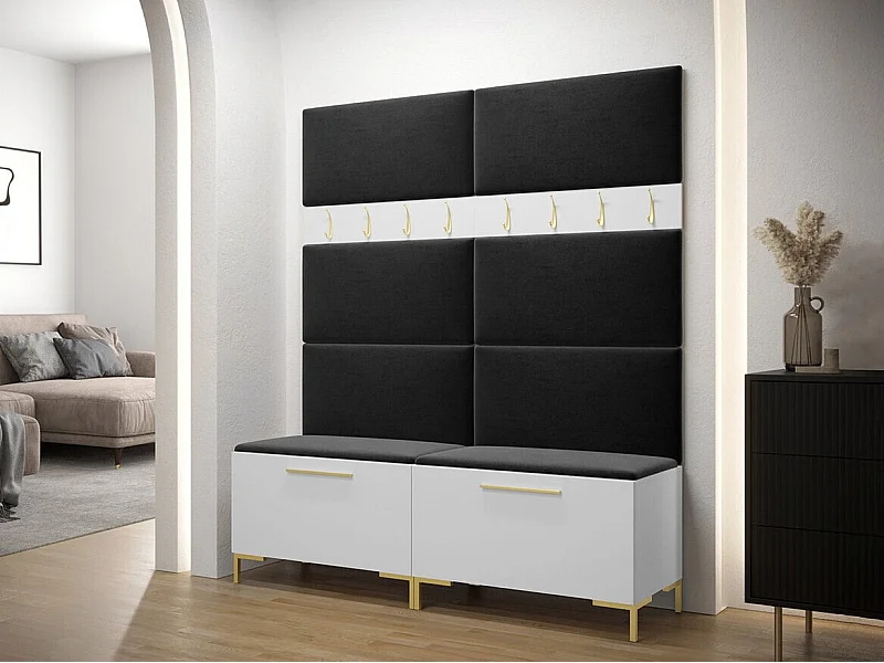 Meuble d'entrée Tivsoa 101, 196x168x46cm, Blanc, Stratifié|Tissu, Murale|À poser