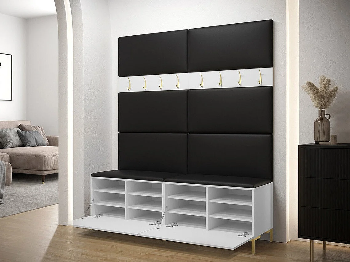 Meuble d'entrée Tivsoa 101, 196x168x46cm, Noir, Tissu|Stratifié, Murale|À poser