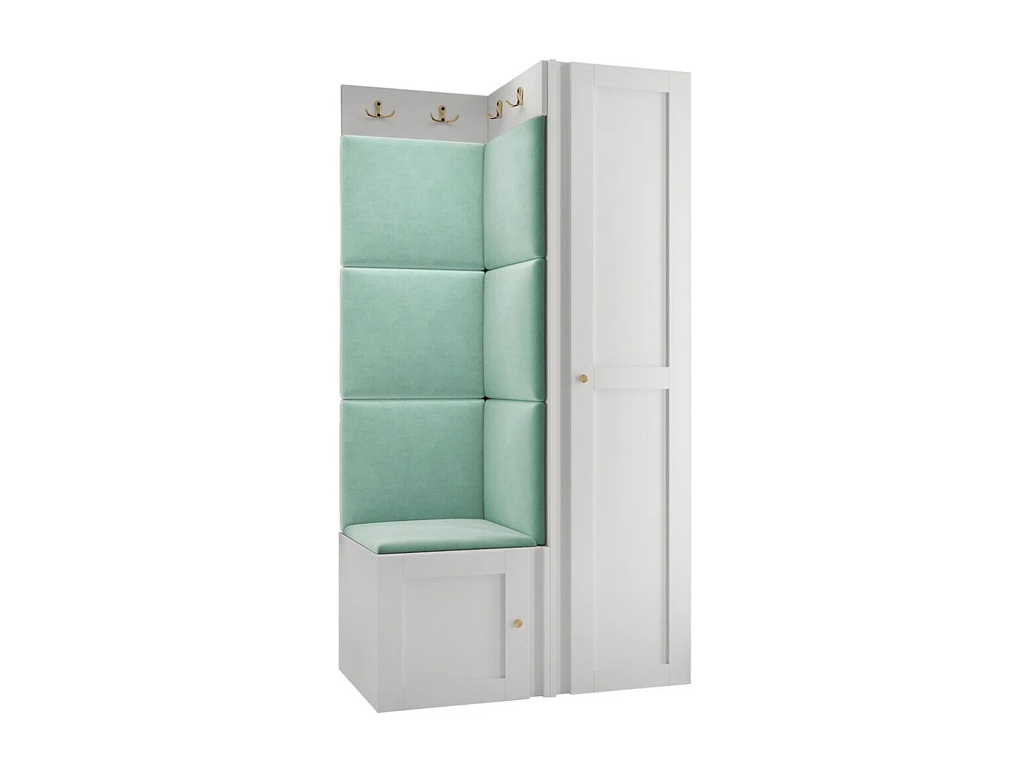 Meuble d'entrée Hartford 381, 186x82x46cm, Turquoise|Blanc, MDF|Stratifié|Tissu