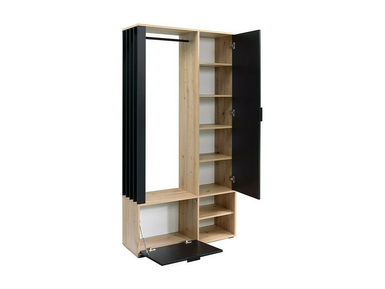 Meuble d'entrée Stanton 145, 190x100x33cm, Disponible, Chêne Artisan|Noir, Stratifié