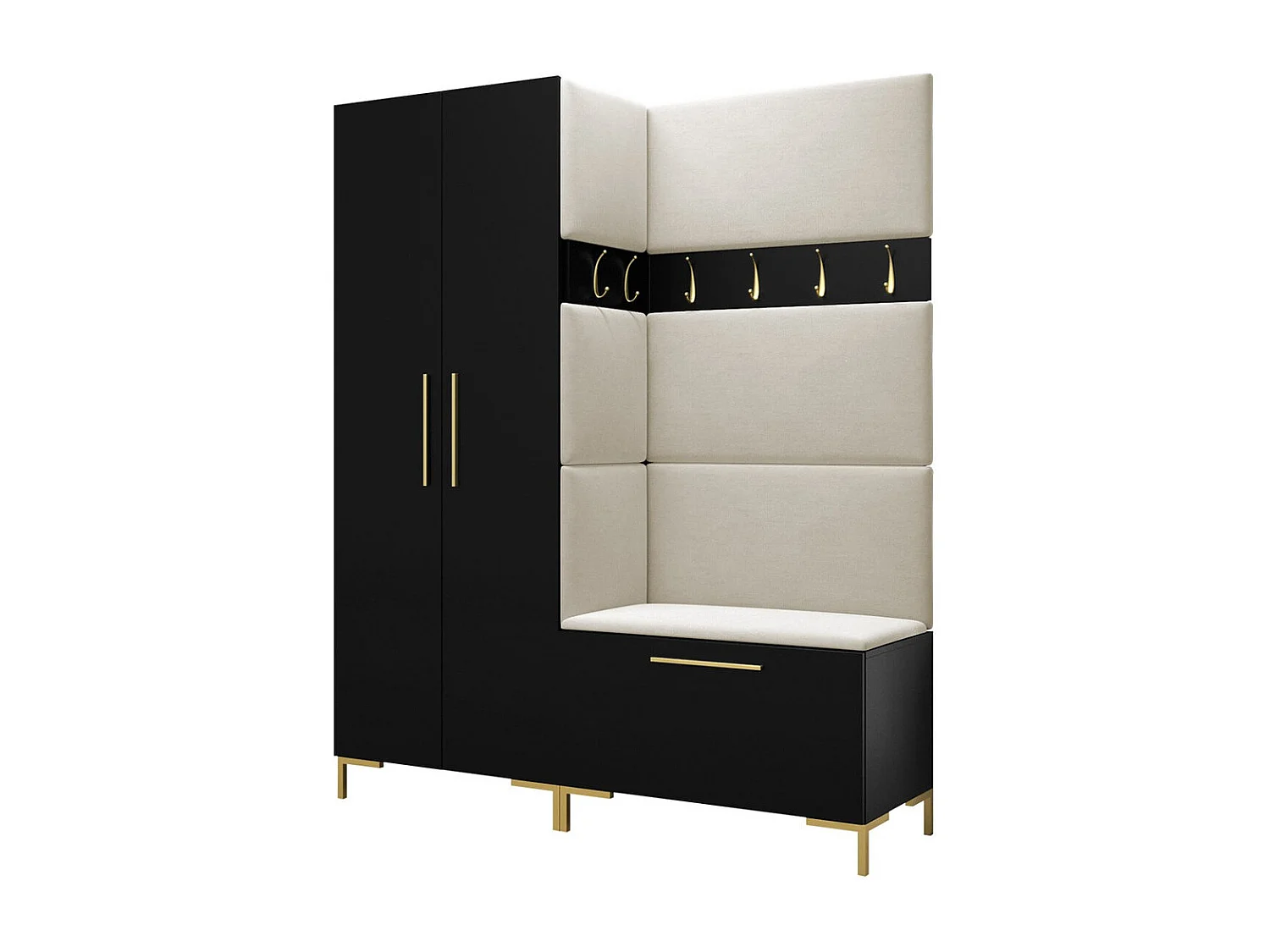 Meuble d'entrée Tivsoa 100, 196x158x44cm, Noir, Tissu|Stratifié, Murale|À poser