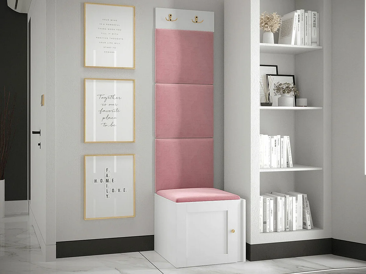 Meuble d'entrée Hartford 378, 186x42x46cm, Rose|Blanc, Stratifié|Tissu|MDF