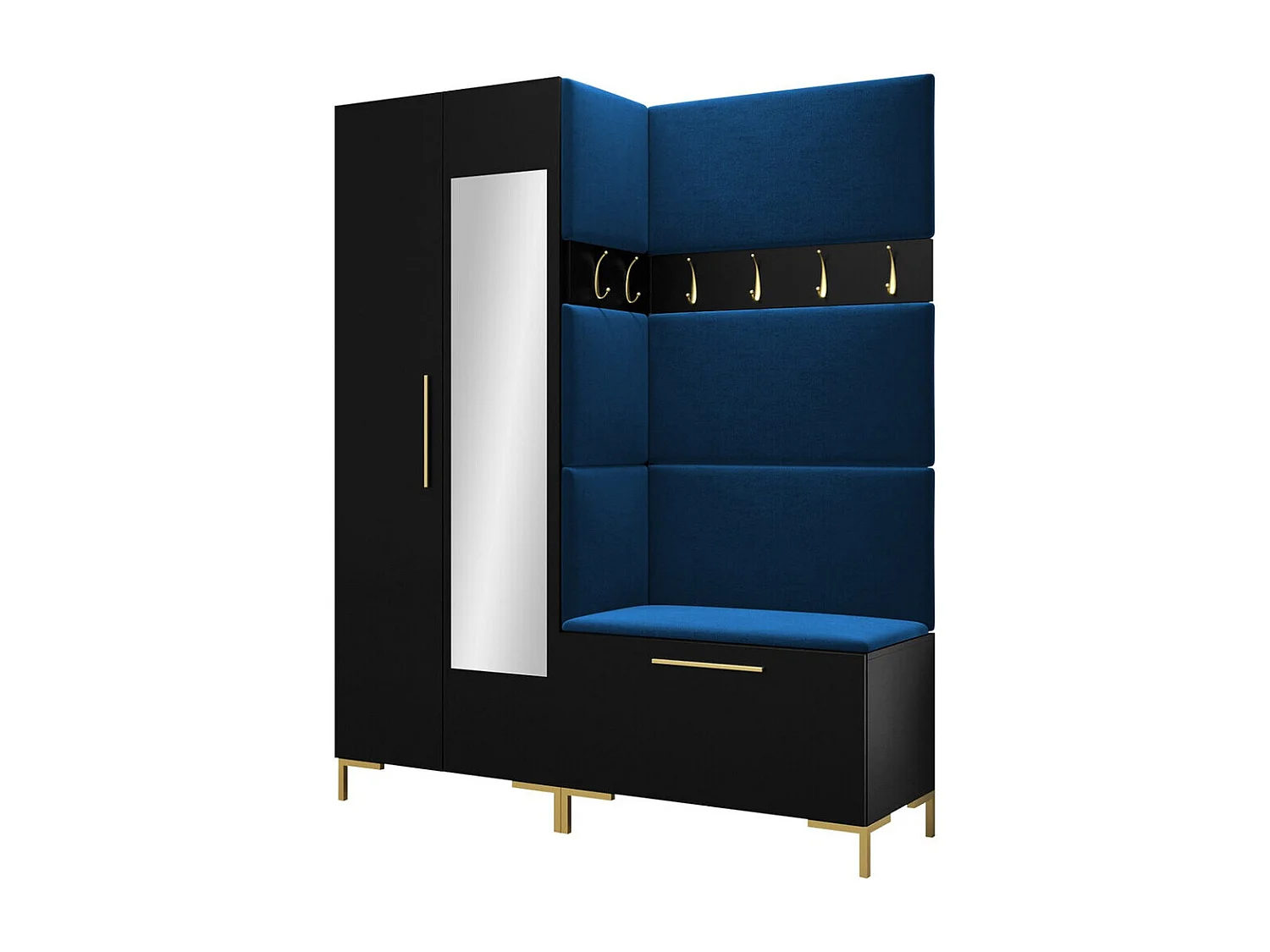 Meuble d'entrée Tivsoa 107, 196x158x46cm, Disponible, Noir, Tissu|Stratifié