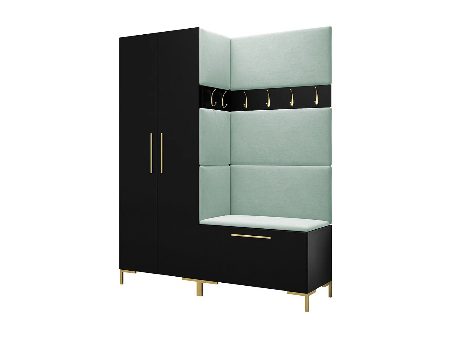 Meuble d'entrée Tivsoa 100, 196x158x44cm, Noir, Tissu|Stratifié, À poser|Murale