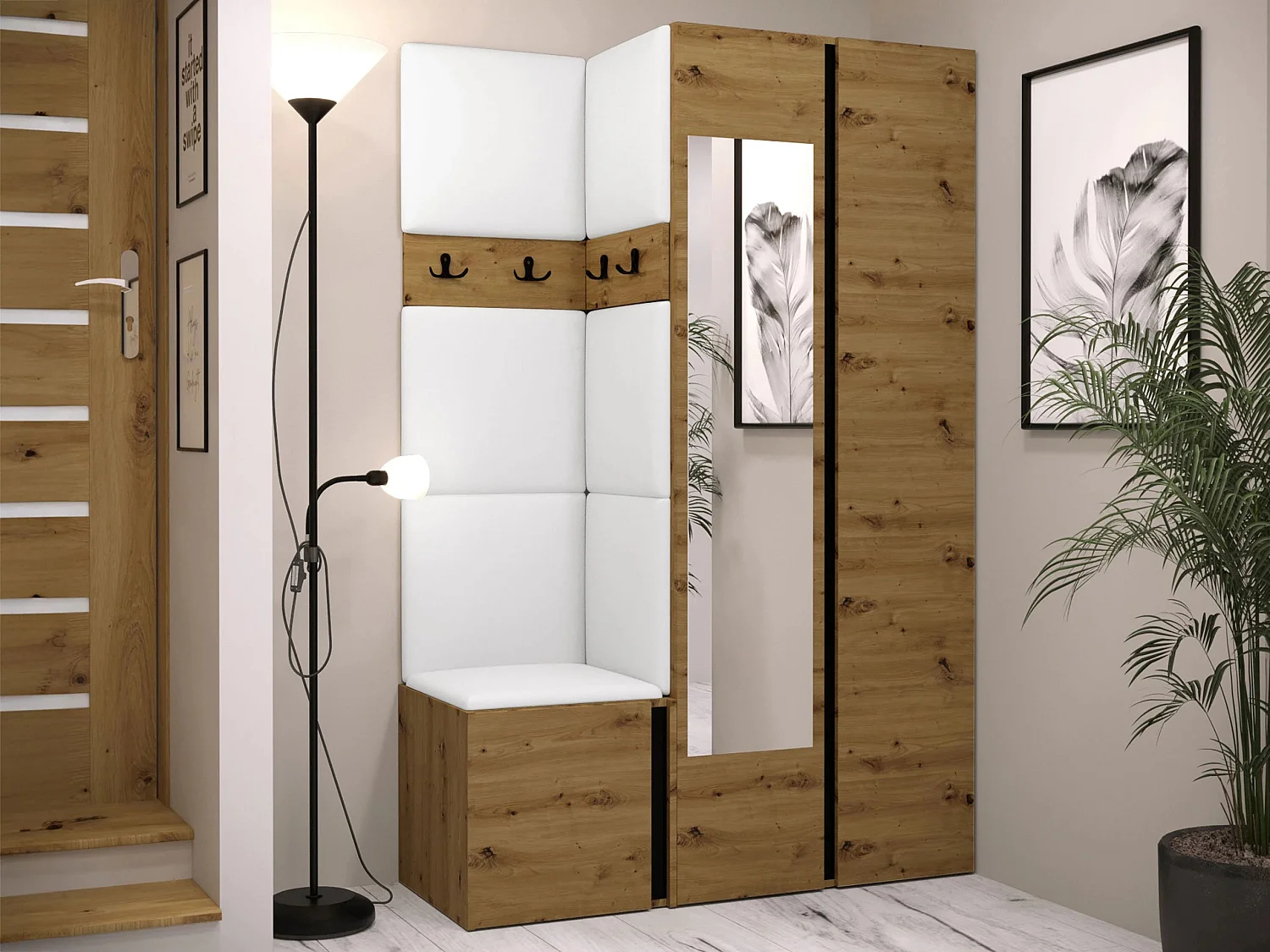 Meuble d'entrée Pinis XXVI, 186x116x46cm, Disponible, Chêne Artisan|Noir, Murale|À poser