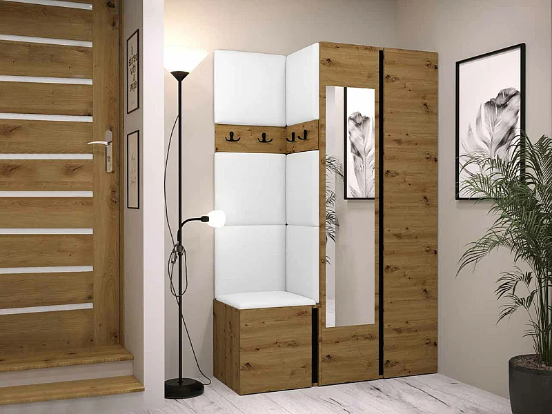 Meuble d'entrée Hartford 350, 186x116x44cm, Disponible, Noir|Chêne Artisan