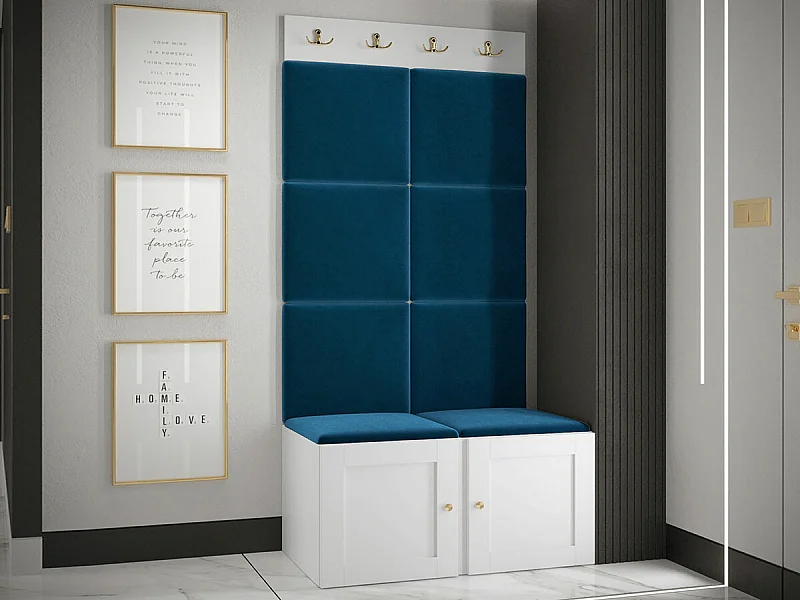 Meuble d'entrée Hartford 375, 186x84x46cm, Bleu|Blanc, Stratifié|Tissu|MDF