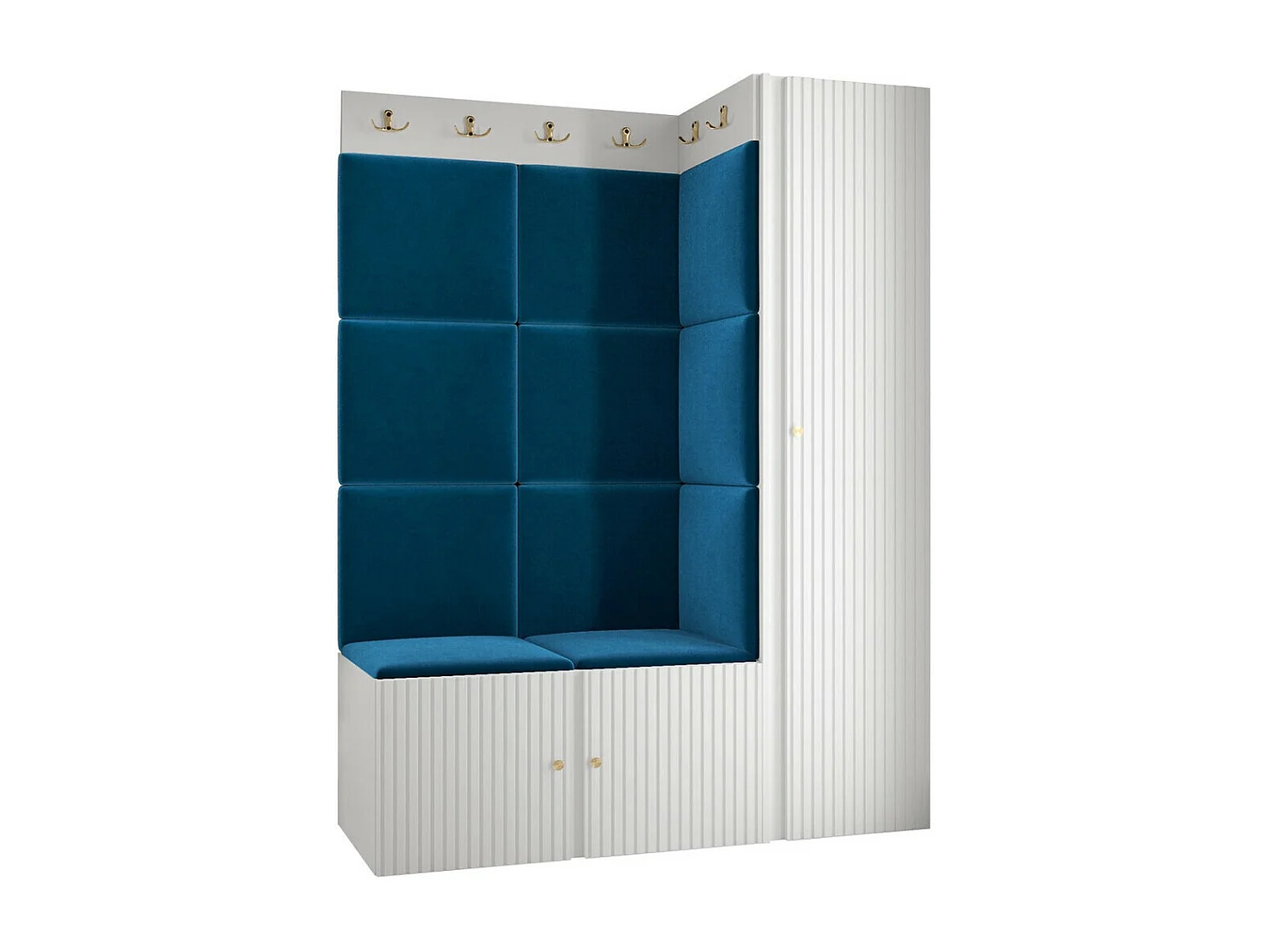 Meuble d'entrée Hartford 385, 186x124x46cm, Bleu|Blanc, Stratifié|Tissu|MDF
