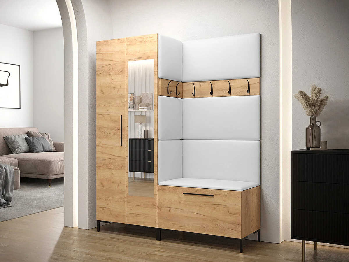 Meuble d'entrée Tivsoa 107, 196x158x46cm, Disponible, Craft chêne, Stratifié|Faux cuir