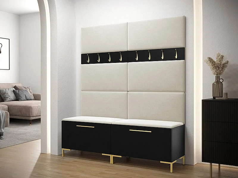 Meuble d'entrée Tivsoa 101, 196x168x46cm, Noir, Tissu|Stratifié, À poser|Murale