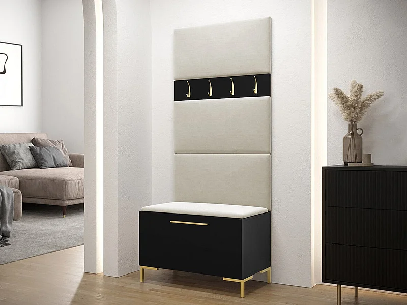 Meuble d'entrée Tivsoa 102, 196x84x46cm, Noir, Tissu|Stratifié, À poser|Murale