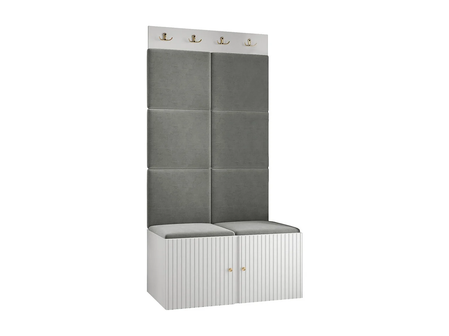 Meuble d'entrée Hartford 383, 186x84x46cm, Gris|Blanc, Tissu|MDF|Stratifié