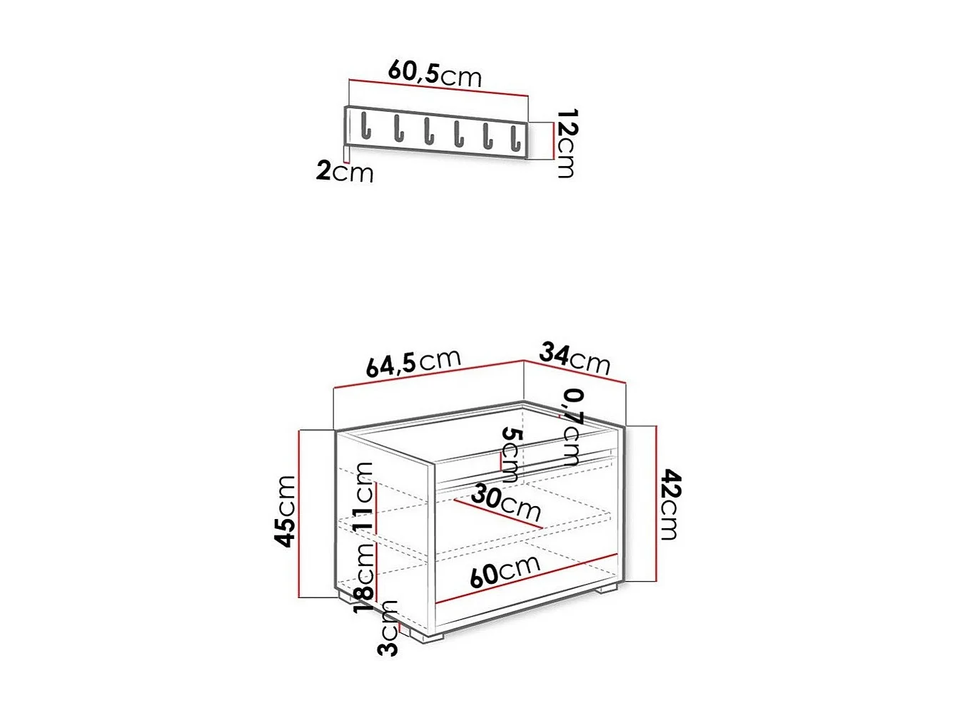 Meuble d'entrée Comfivo 395, 207x65x34cm, Faux cuir|Stratifié, Murale|À poser