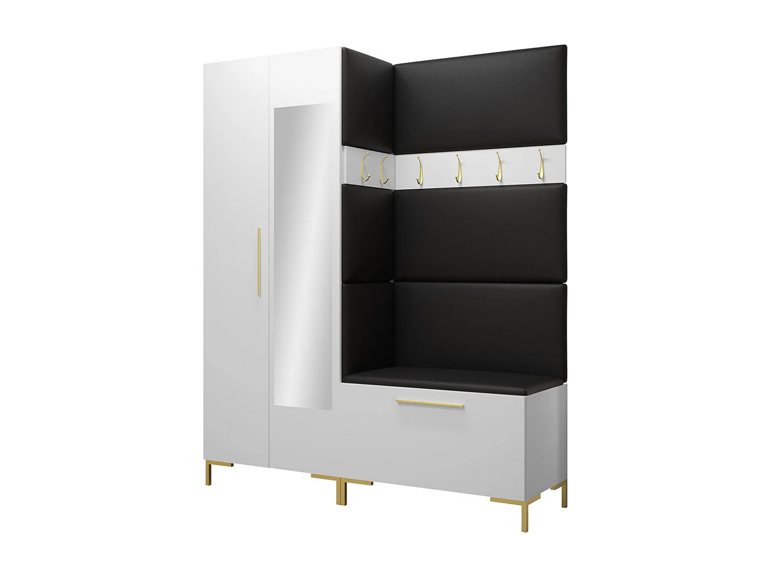 Meuble d'entrée Tivsoa 107, 196x158x46cm, Disponible, Blanc, Stratifié|Faux cuir