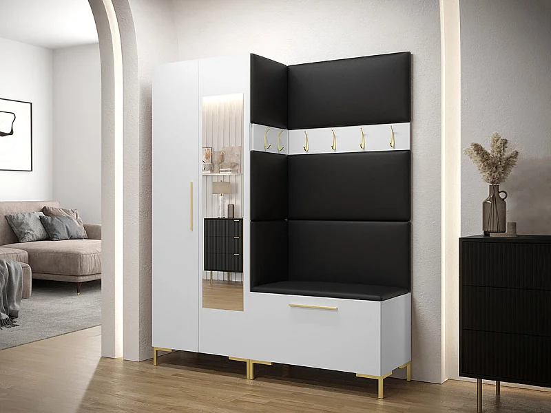 Meuble d'entrée Tivsoa 107, 196x158x46cm, Disponible, Blanc, Faux cuir|Stratifié