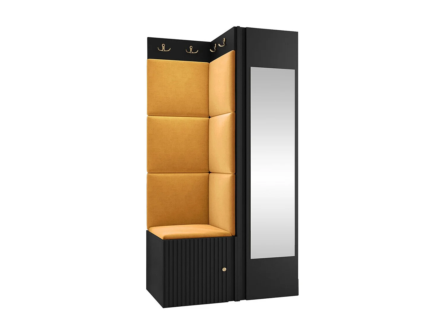 Meuble d'entrée Hartford 391, 186x82x46cm, Disponible, Noir|Jaune, Stratifié|Tissu|MDF