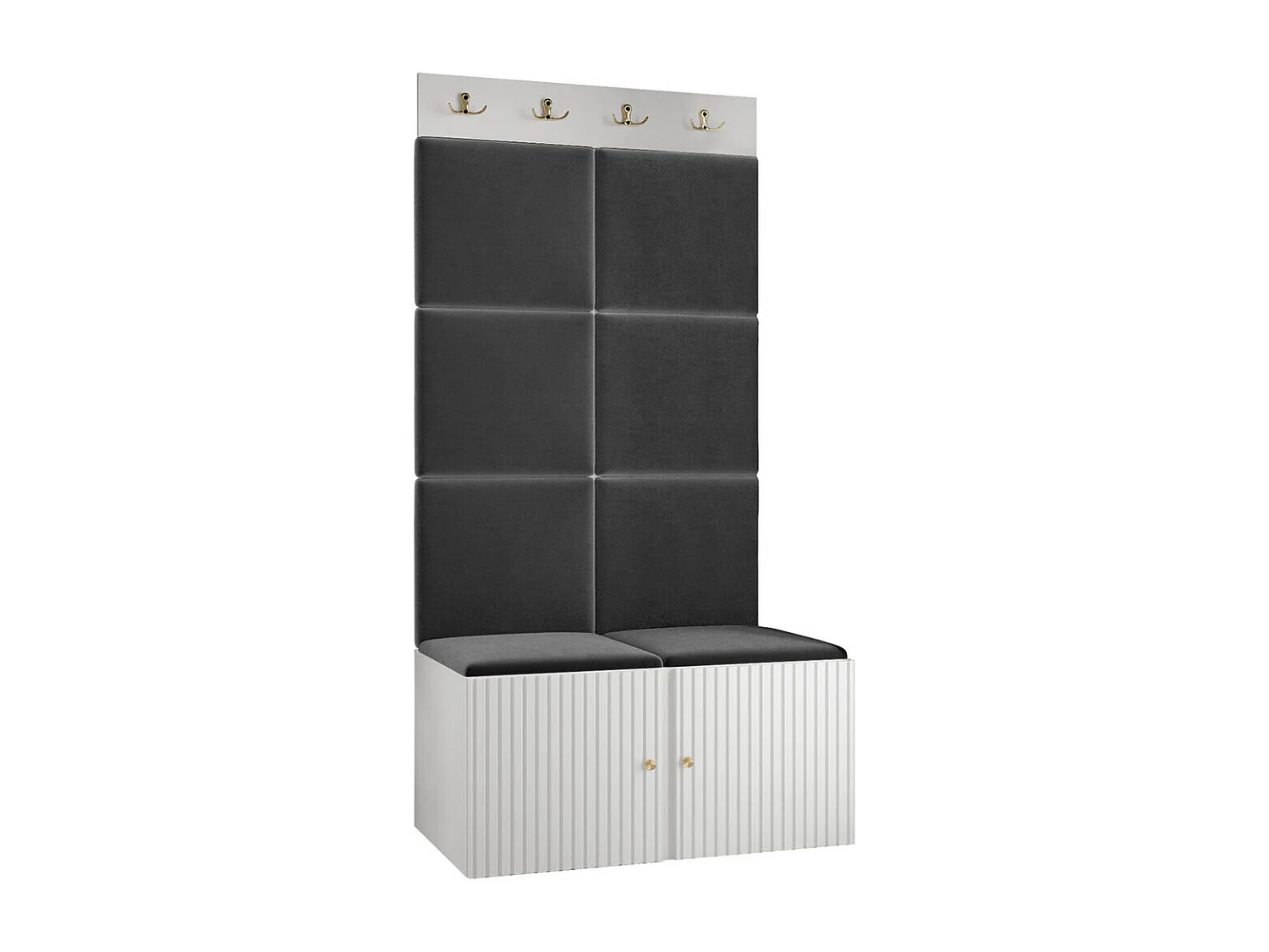 Meuble d'entrée Hartford 383, 186x84x46cm, Blanc|Noir, Stratifié|Tissu|MDF