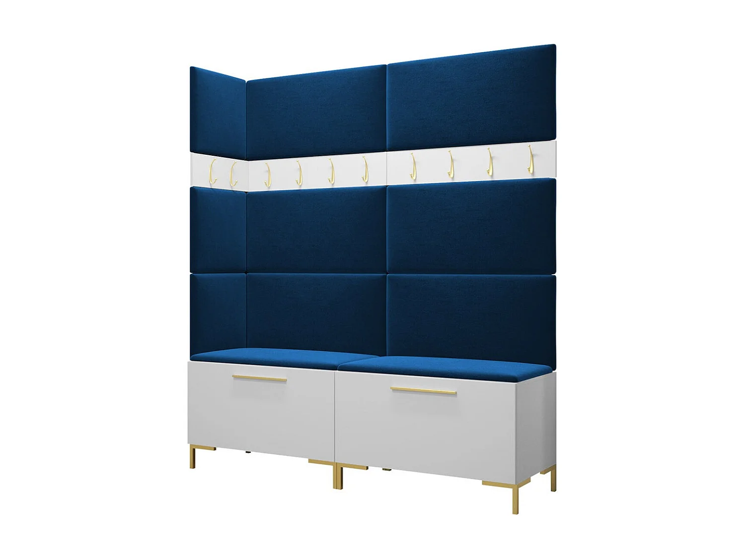 Meuble d'entrée Tivsoa 104, 196x168x46cm, Blanc, Tissu|Stratifié, Murale|À poser