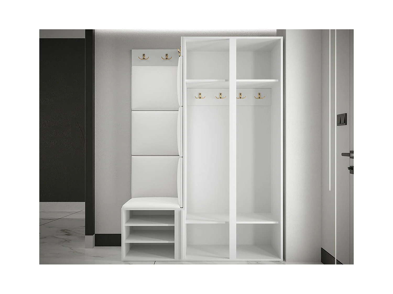 Meuble d'entrée Hartford 379, 186x116x46cm, Turquoise|Blanc, Stratifié|Tissu|MDF