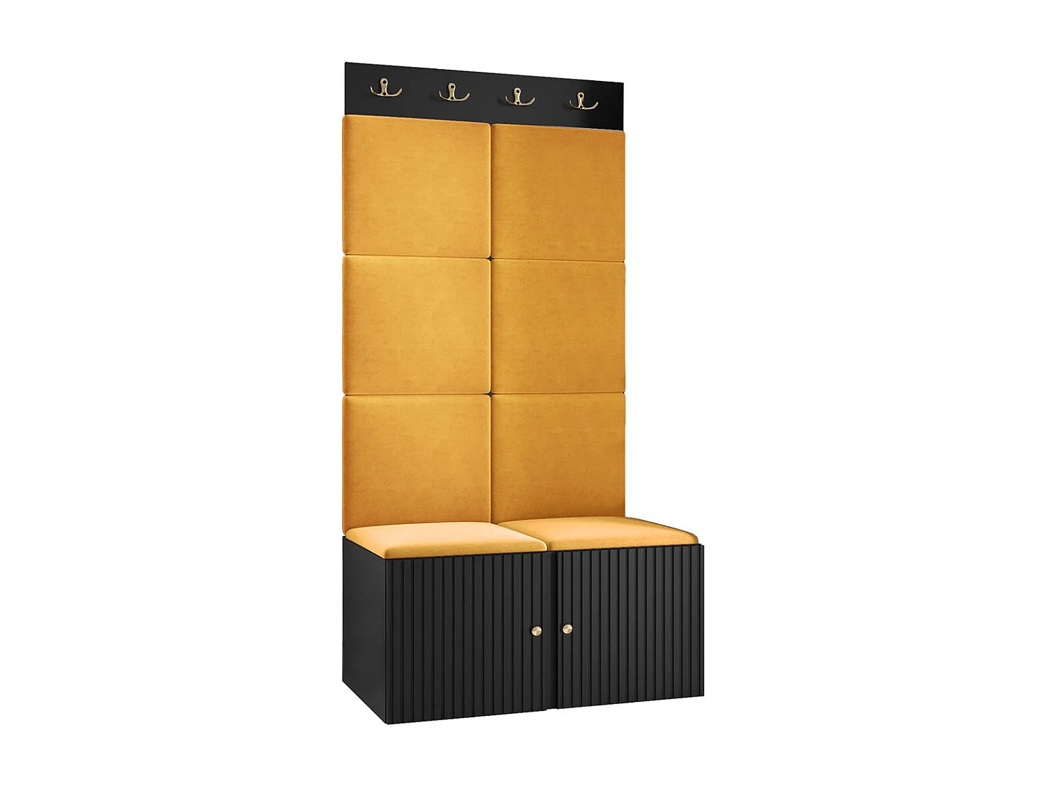 Meuble d'entrée Hartford 383, 186x84x46cm, Noir|Jaune, Stratifié|Tissu|MDF