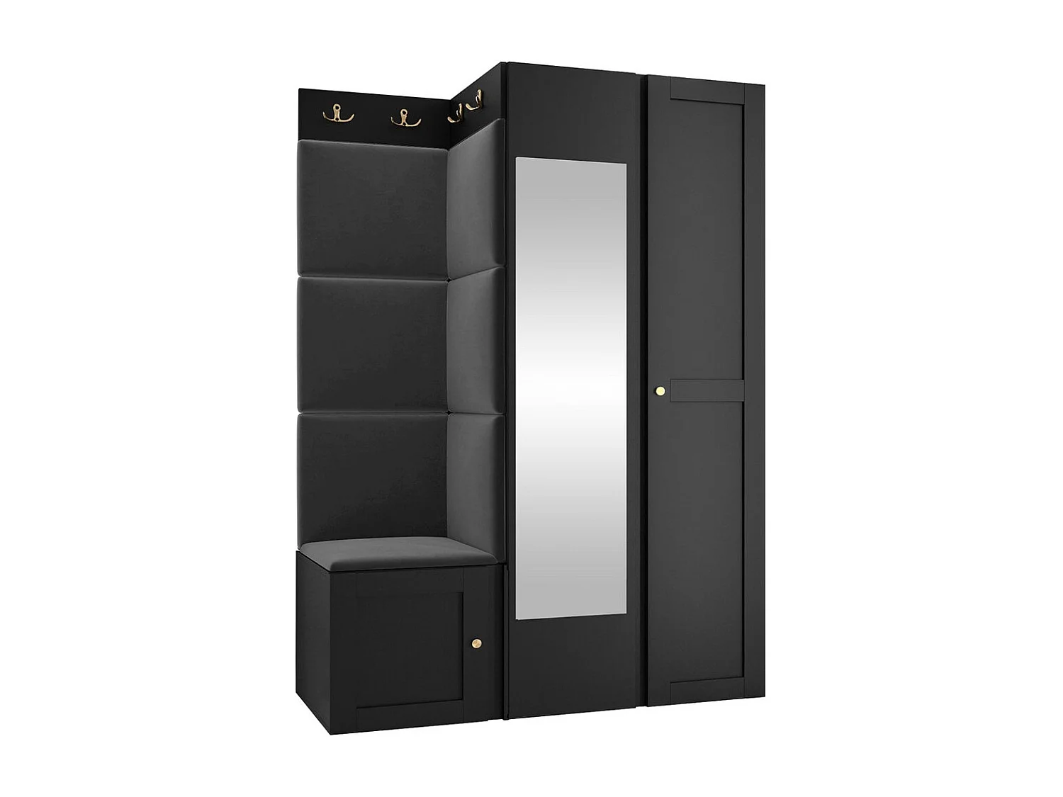 Meuble d'entrée Hartford 380, 186x116x46cm, Disponible, Noir, Stratifié|Tissu|MDF