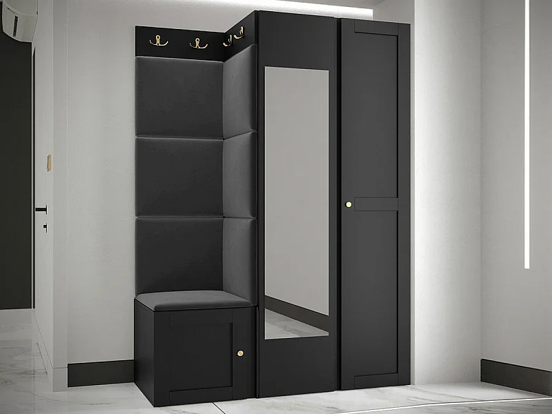 Meuble d'entrée Hartford 380, 186x116x46cm, Disponible, Noir, MDF|Stratifié|Tissu