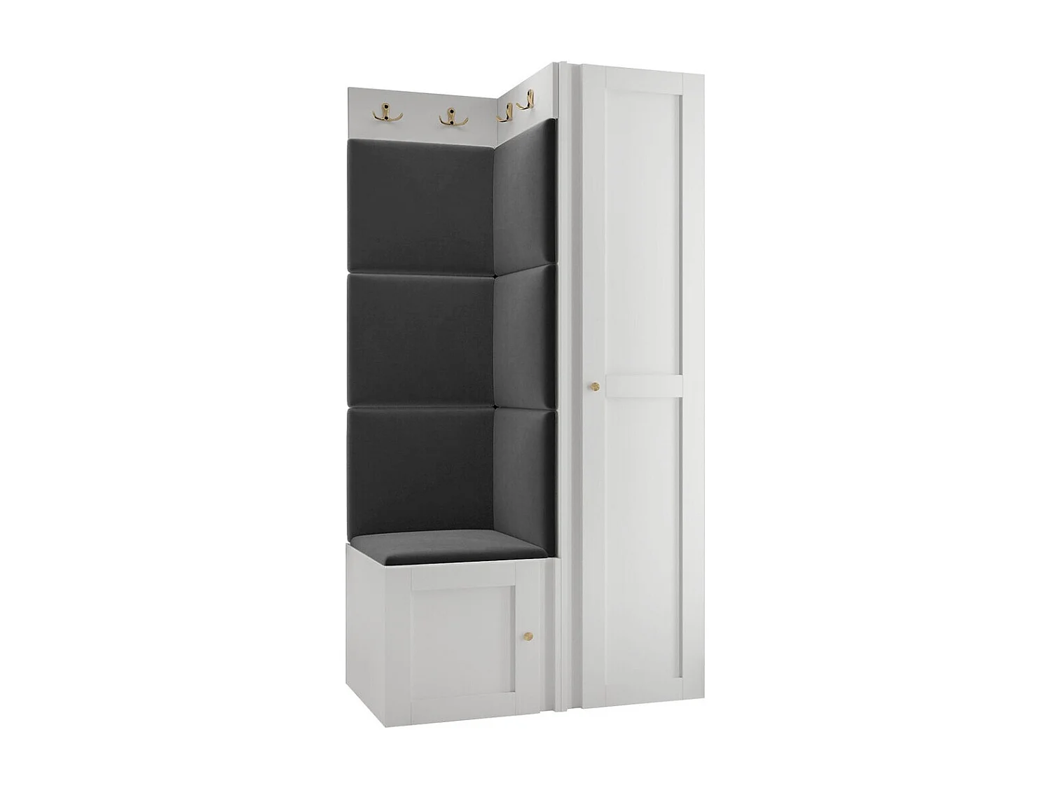 Meuble d'entrée Hartford 381, 186x82x46cm, Blanc|Noir, Stratifié|Tissu|MDF