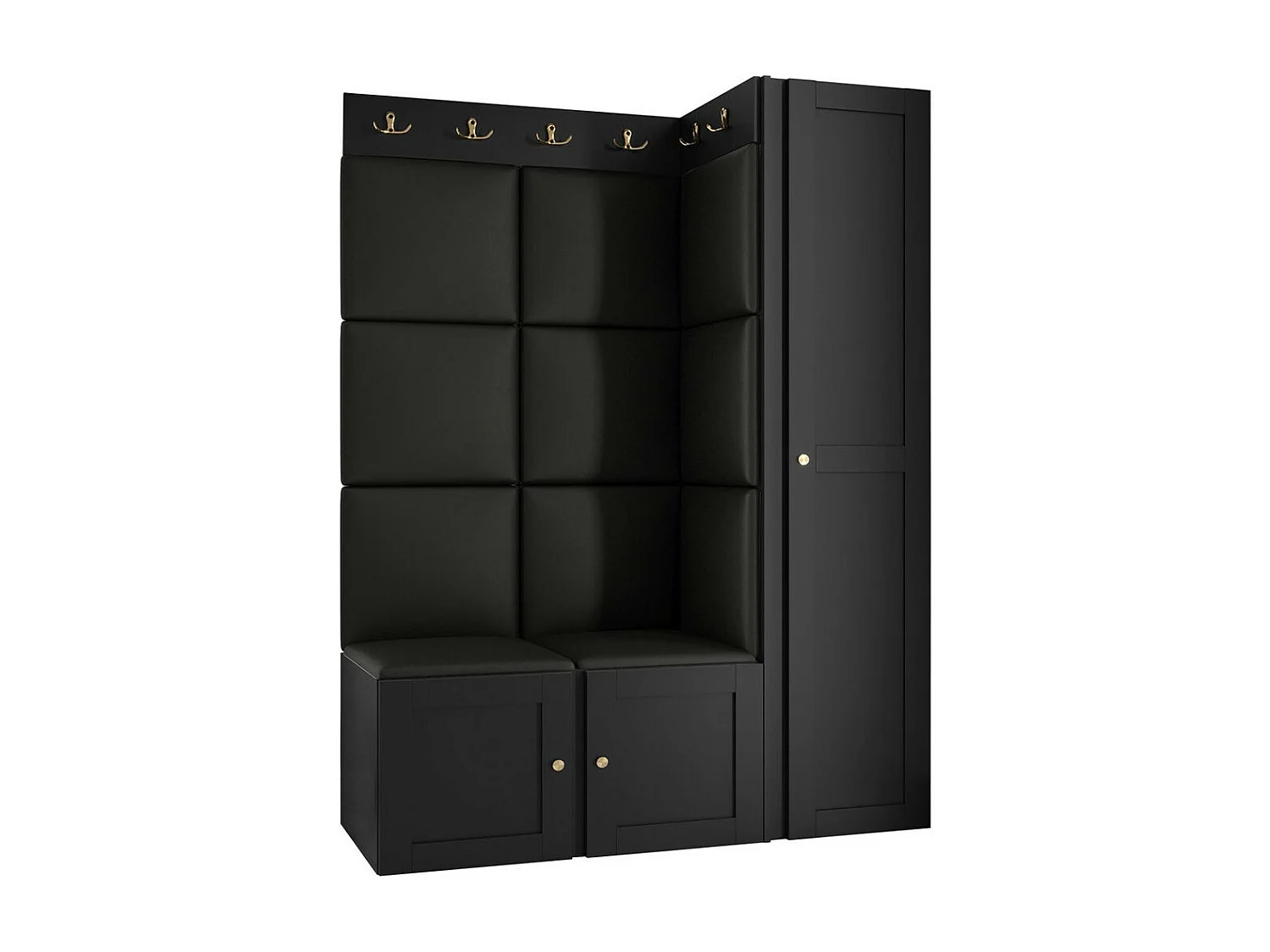 Meuble d'entrée Hartford 377, 186x124x46cm, Noir, Stratifié|Faux cuir|MDF, Murale|À poser