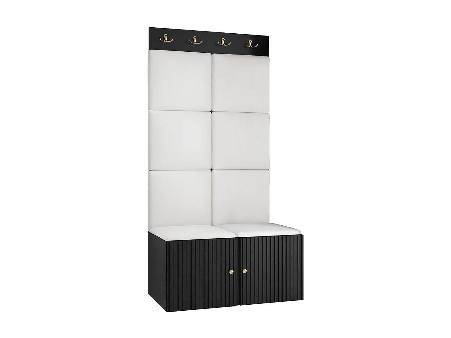 Meuble d'entrée Hartford 383, 186x84x46cm, Noir|Blanc, Stratifié|Faux cuir|MDF