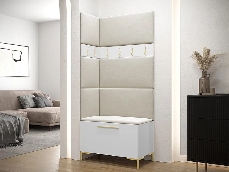 Meuble d'entrée Tivsoa 103, 196x84x46cm, Blanc, Tissu|Stratifié, À poser|Murale