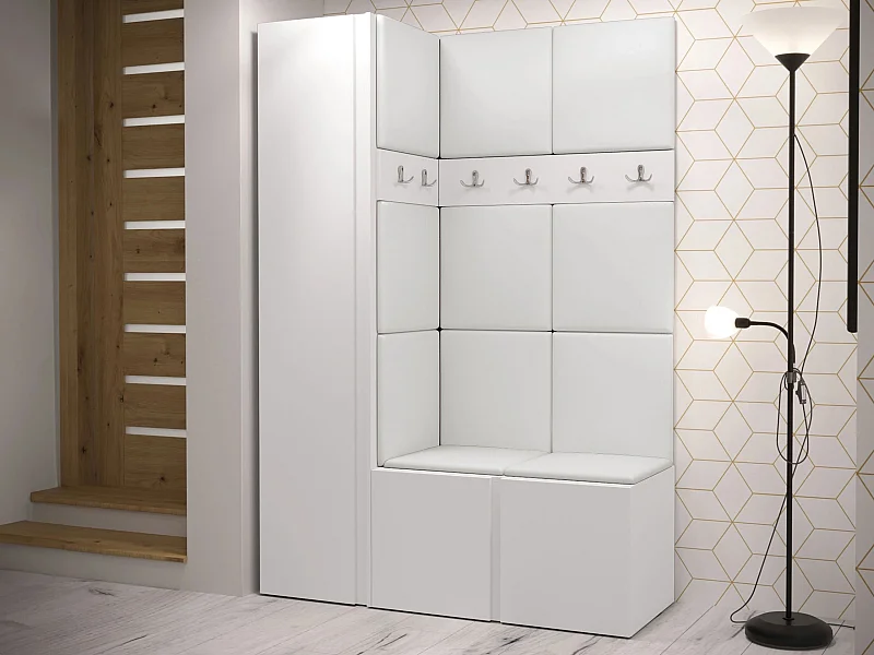 Meuble d'entrée Pinis IX, 186x124x46cm, Blanc, Faux cuir|Stratifié, Murale|À poser