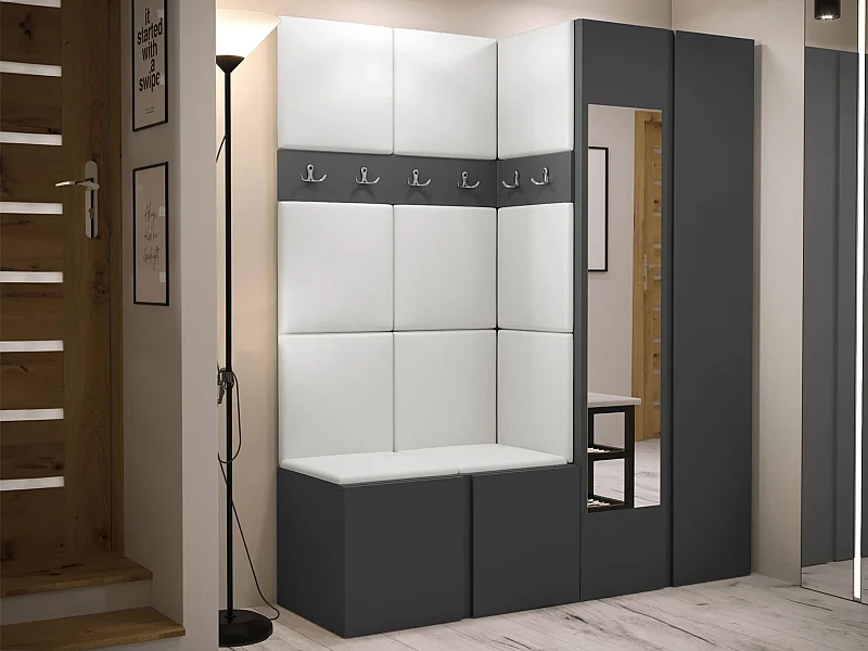 Meuble d'entrée Hartford 278, 186x158x46cm, Disponible, Graphite, Stratifié|Faux cuir