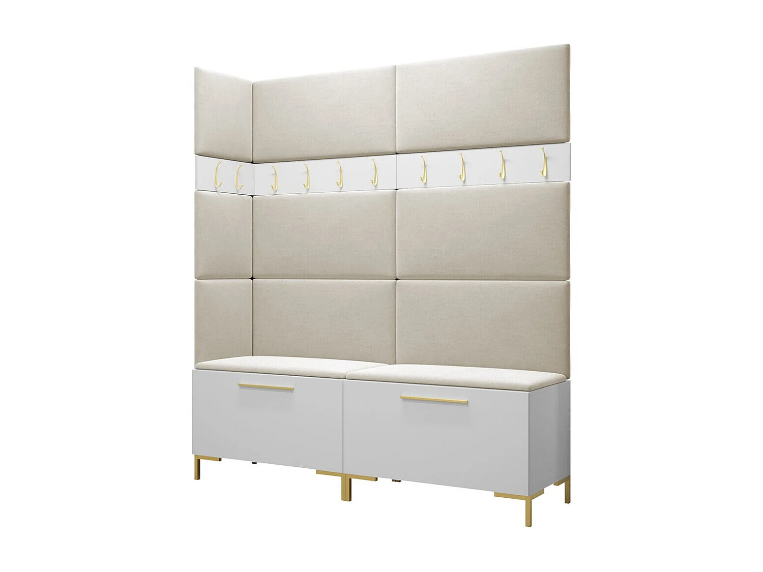 Meuble d'entrée Tivsoa 104, 196x168x46cm, Blanc, Stratifié|Tissu, À poser|Murale